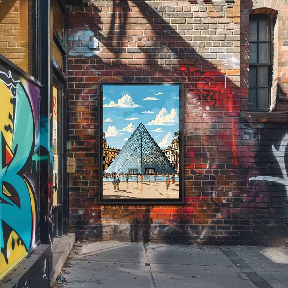 Louvre Pyramid Paris Art Poster: Modern & Vibrant