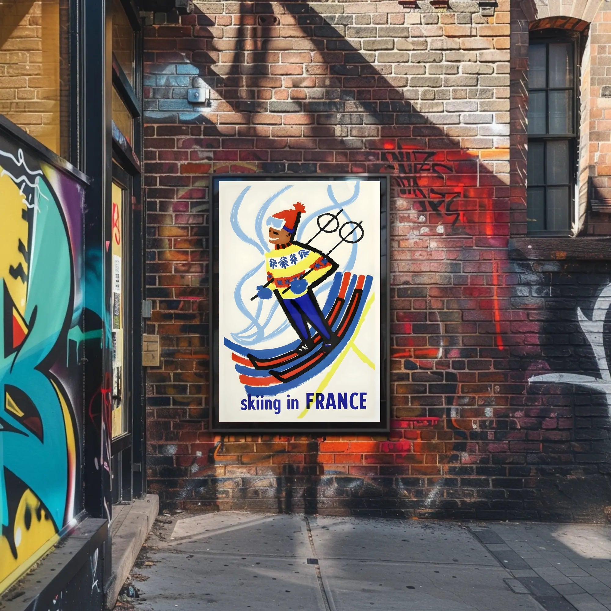 Skiing Adventure Art: Vibrant Ski Motion Travel Poster PosterGoat