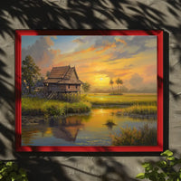 Serene Southeast Asian Sunset Rural Scene Poster
