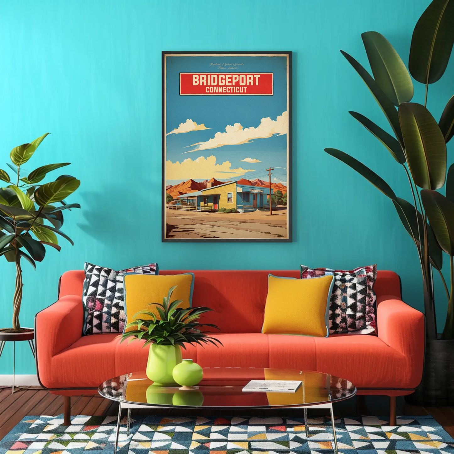 Bridgeport Connecticut Cityscape Art Print Vintage Travel Poster