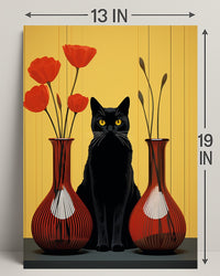 Black Cat And Red Vases Poster