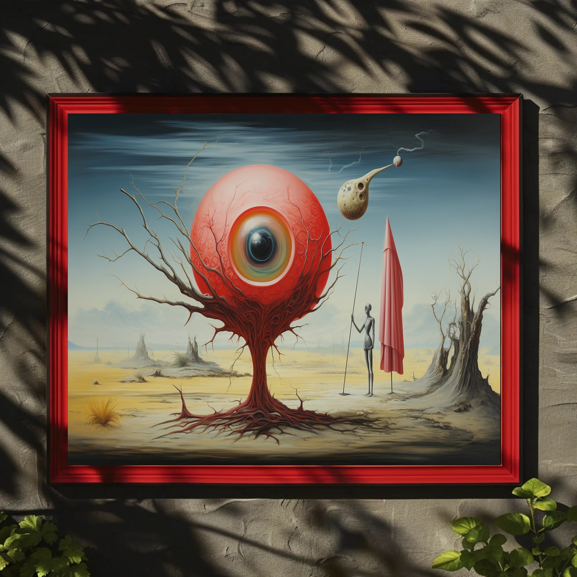 Red Sphere Desert Imagination: Futuristic Sci-Fi Poster