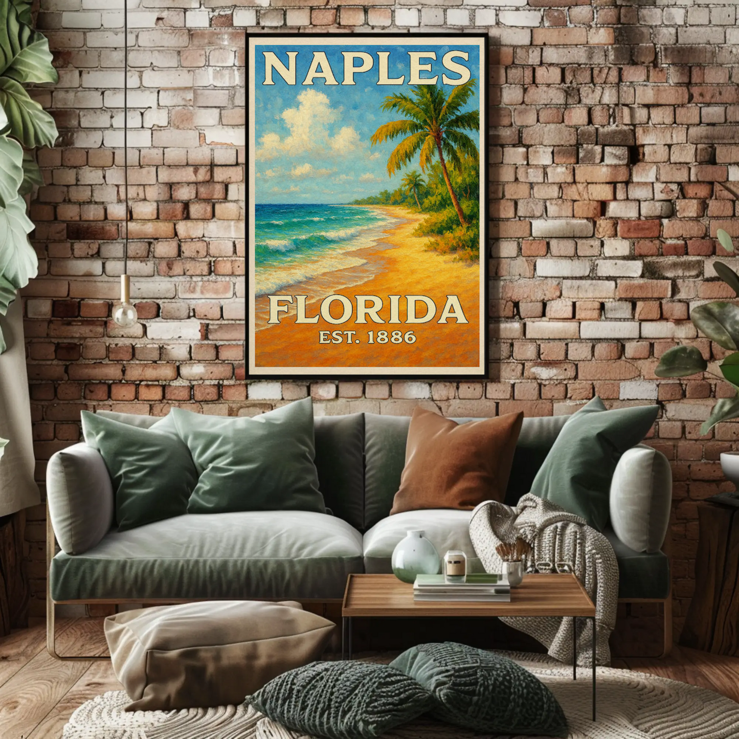 Naples Florida Beach Palms Surf Coastline Travel Poster