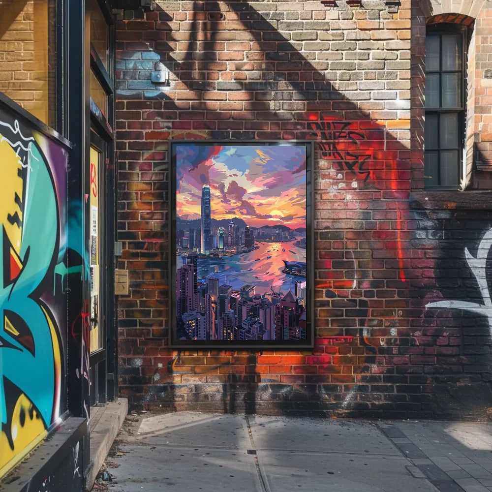 Hong Kong Sunset Cityscape Modern Art Poster