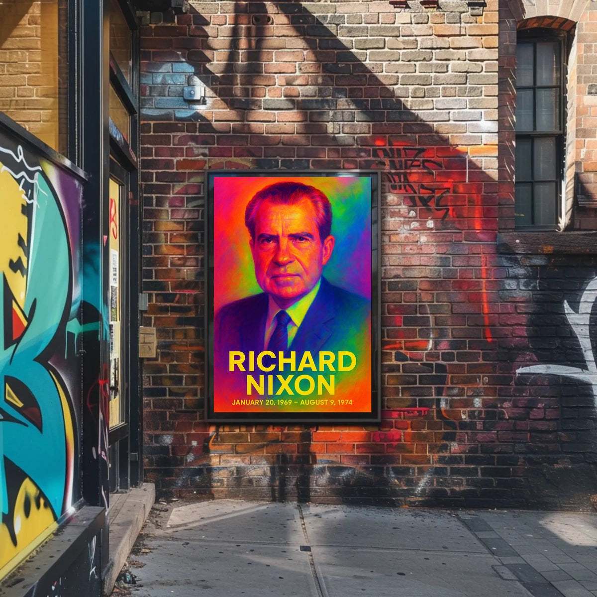 Richard Nixon 37th President of the United States Neon Gradient Overlay Poster