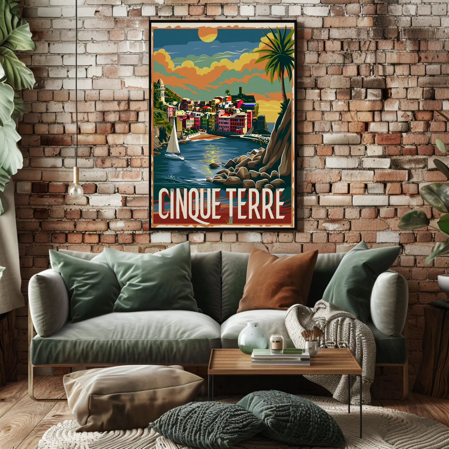 Cinque Terre Italy Sunset Seaside Travel Poster