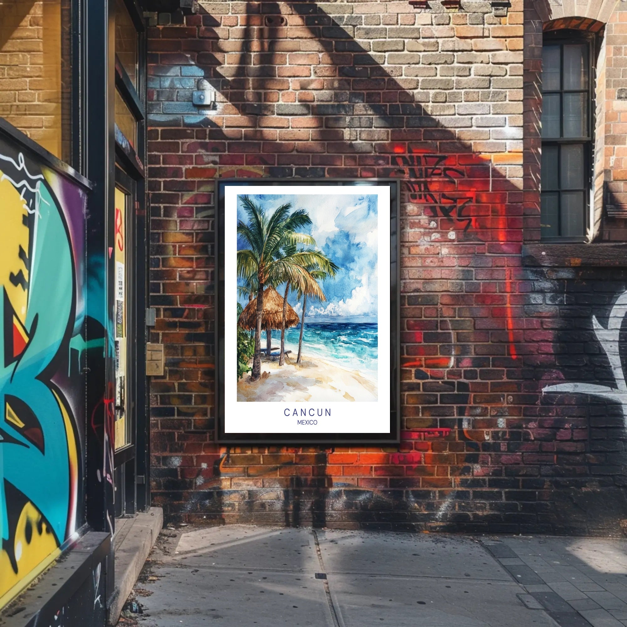 Serene Cancun Beach Watercolor Scene Travel Poster PosterGoat