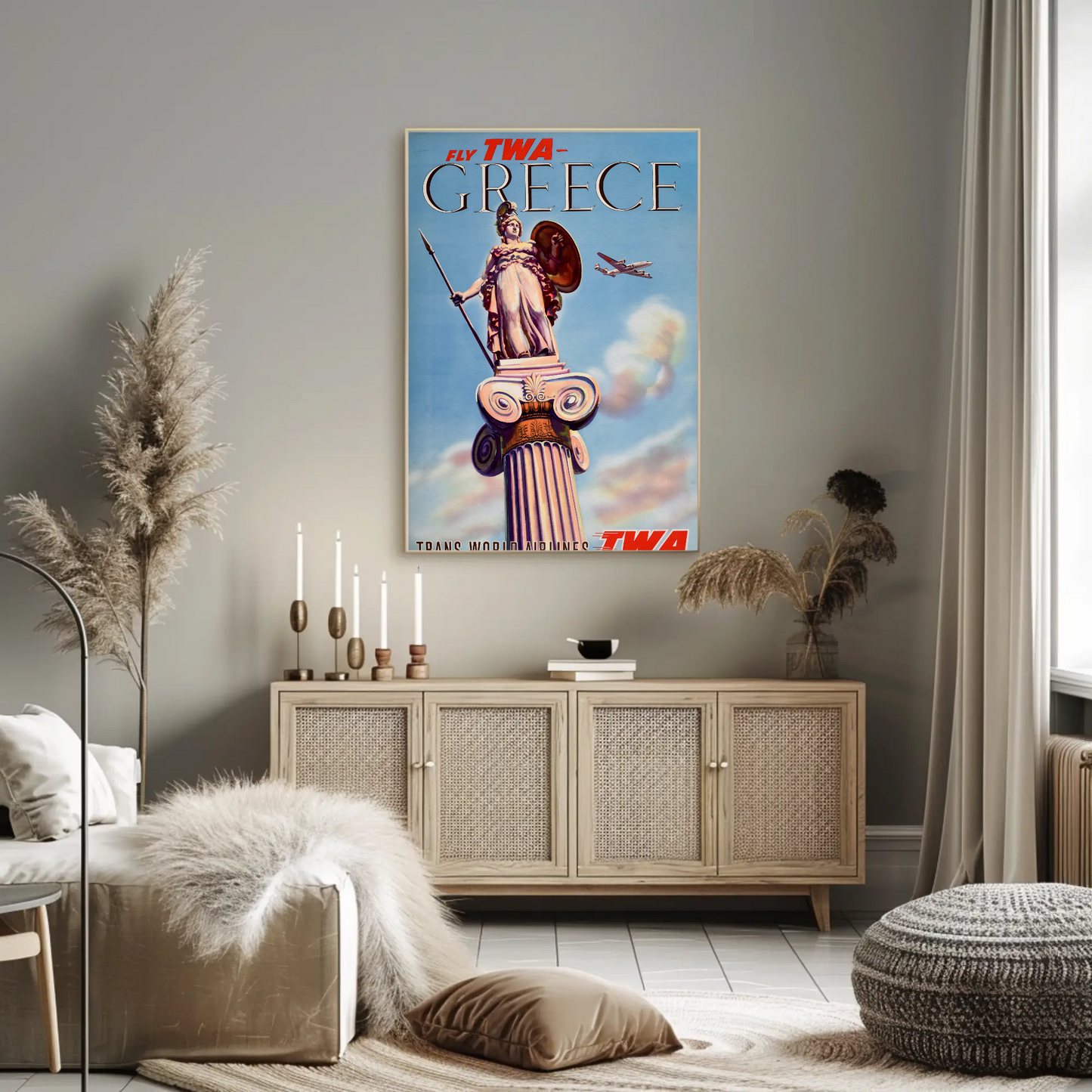 TWA to Greece 1955 Vintage Style Airline Travel Poster