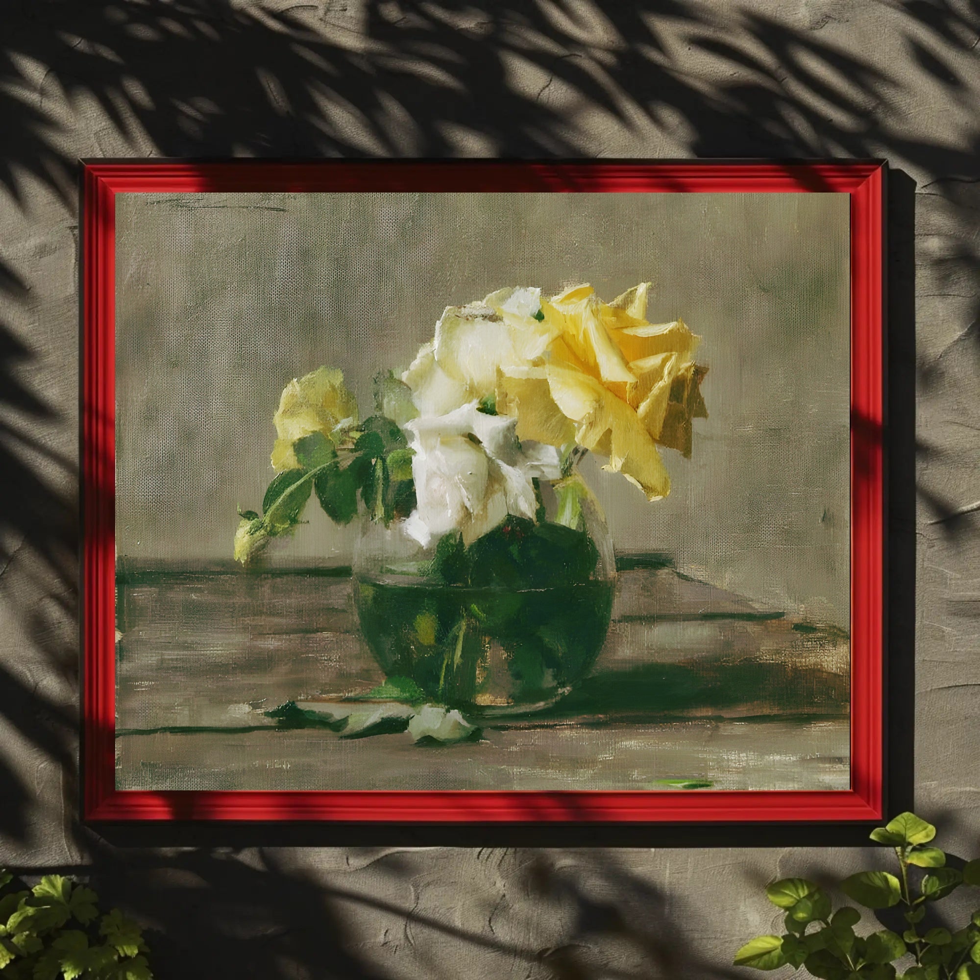 Vase of Yellow and White Roses Poster