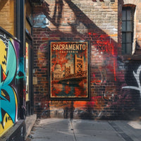 Sacramento Cityscape Vintage Travel Collector Poster