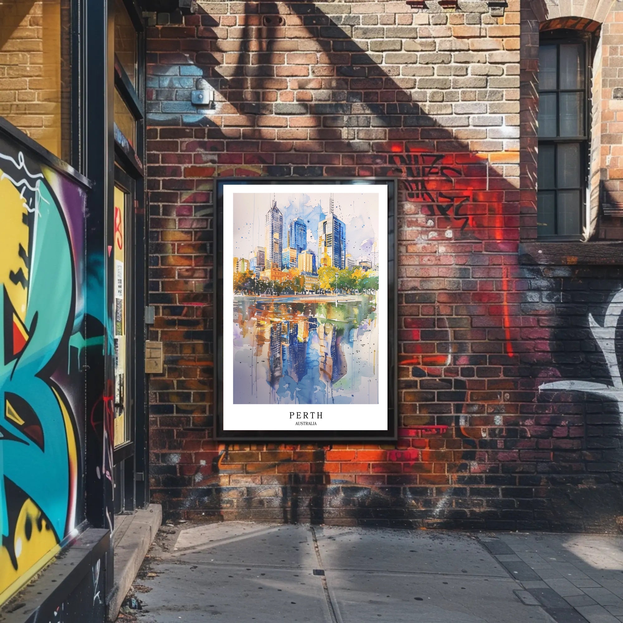 Perth Skyline Watercolor Travel Poster PosterGoat