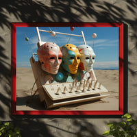 Futuristic Masks in Surreal Desert Sci-Fi Poster