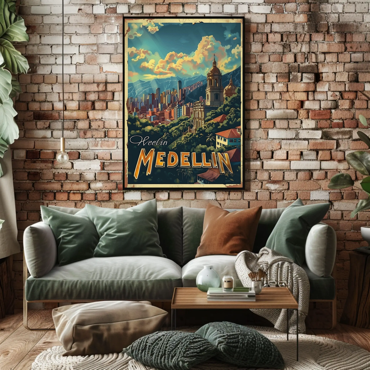 Medellin Cathedral City Skyline Colombian Landscape Travel Poster