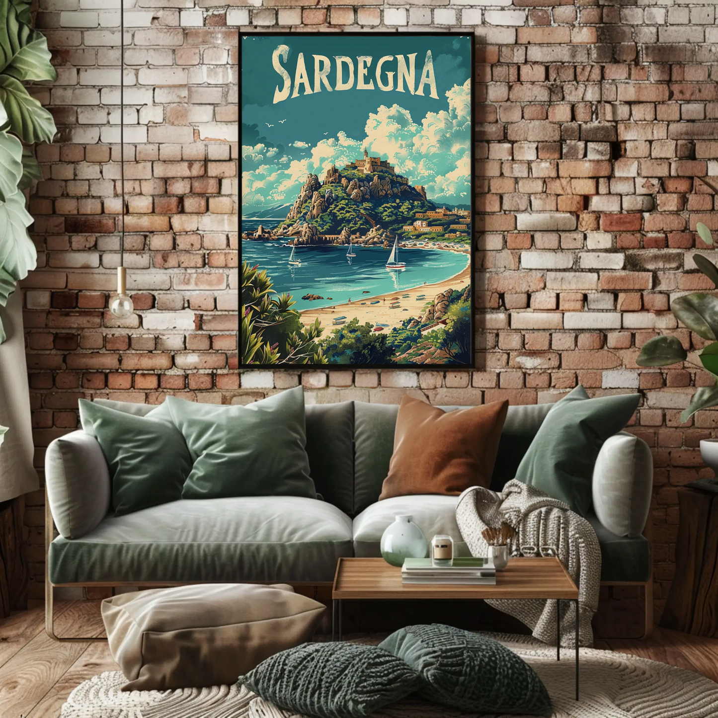 Sardegna Coastal Castle Beach Travel Poster