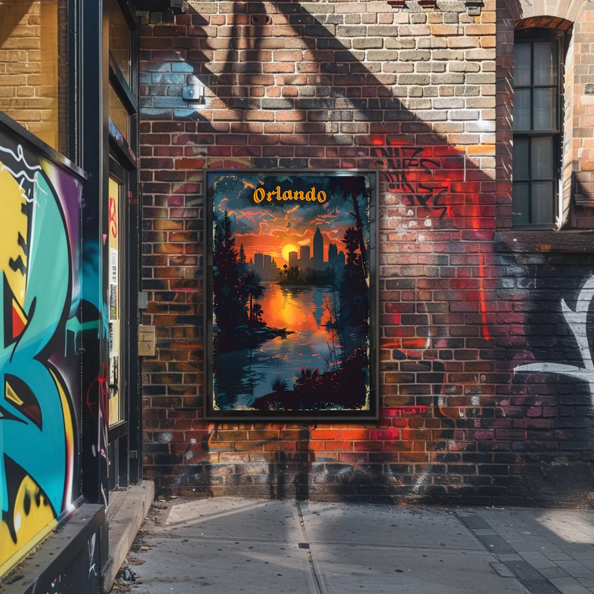 Orlando Sunset Skyline Art in Travel Poster