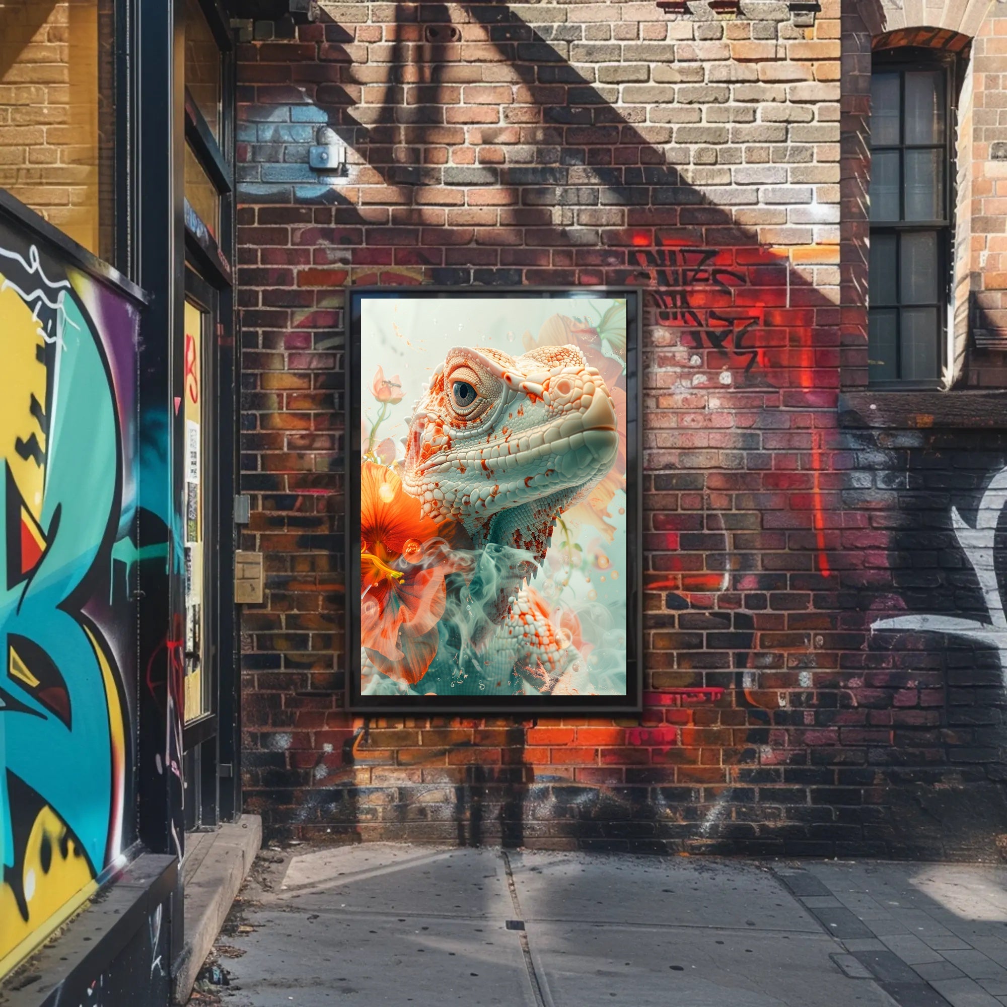 Lizard and Flowers: Ethereal Nature Art Poster PosterGoat