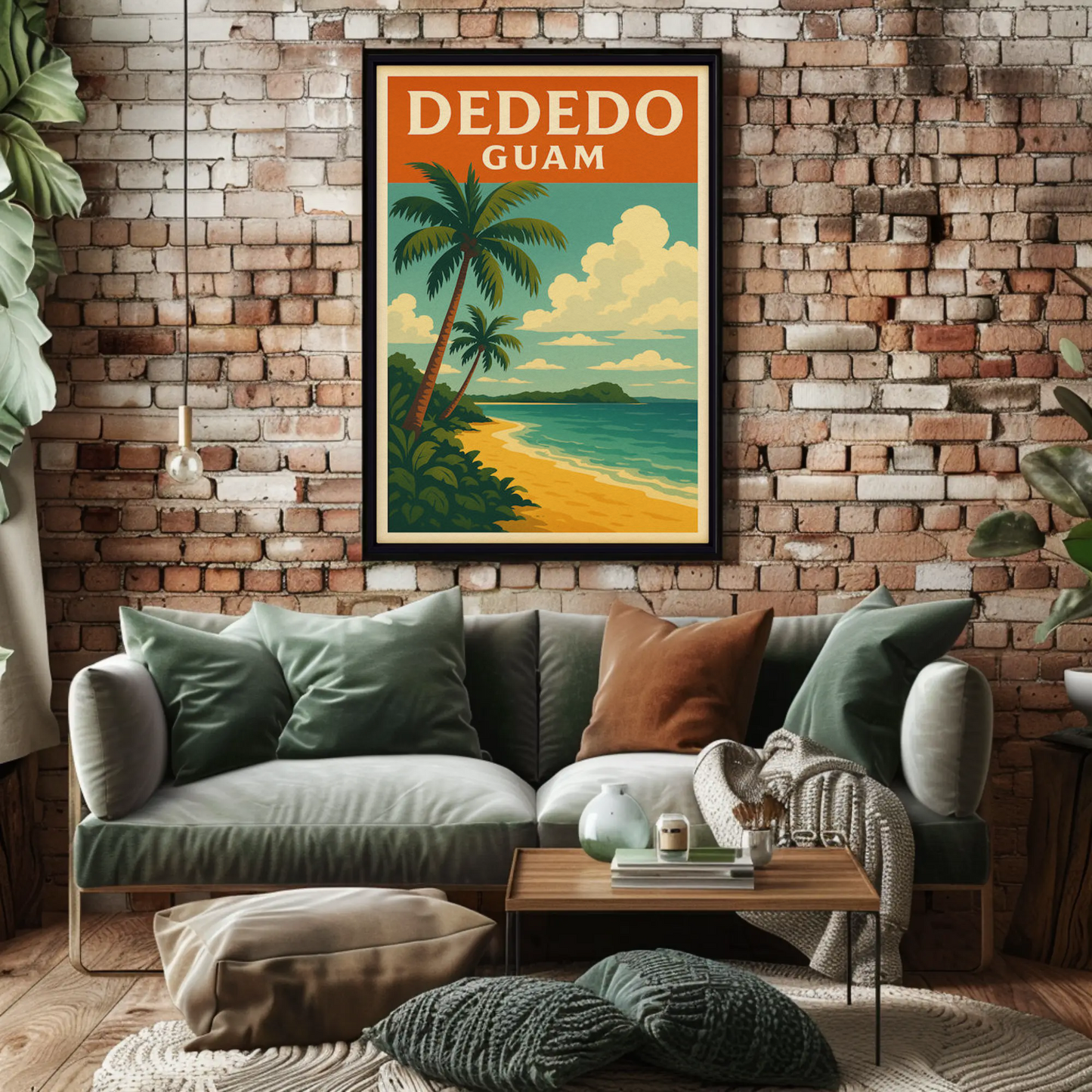 Dededo Guam Beach Palms Coastal Horizon Travel Poster
