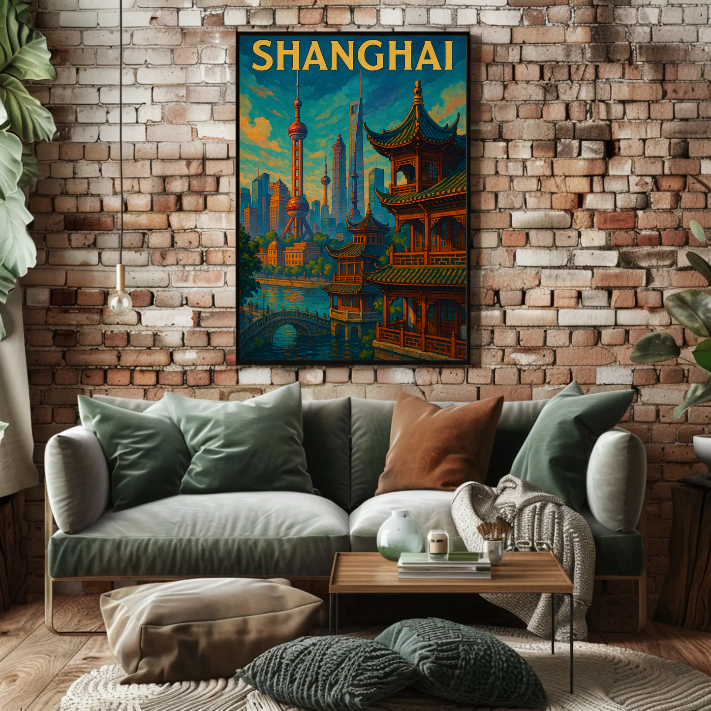 Shanghai Skyline River Pagoda Travel Poster