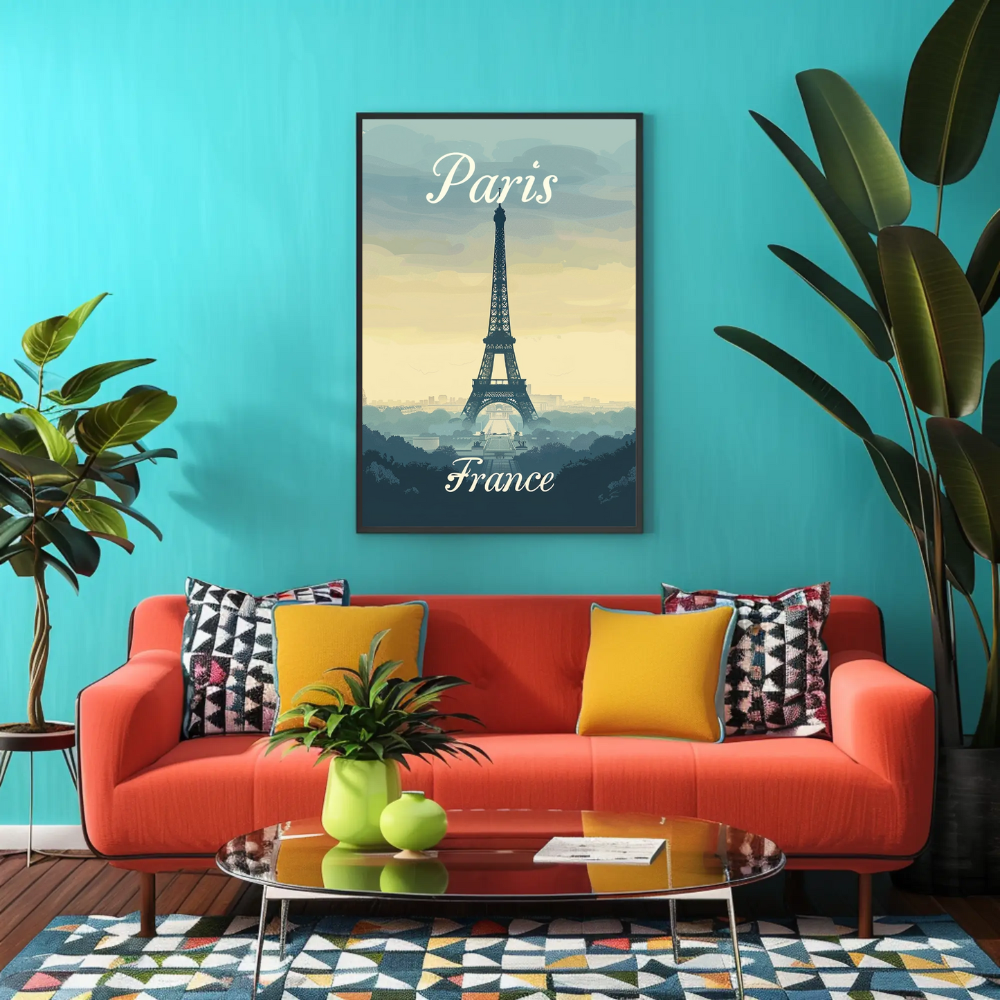 Paris, France - Eiffel Tower Vintage Style Poster