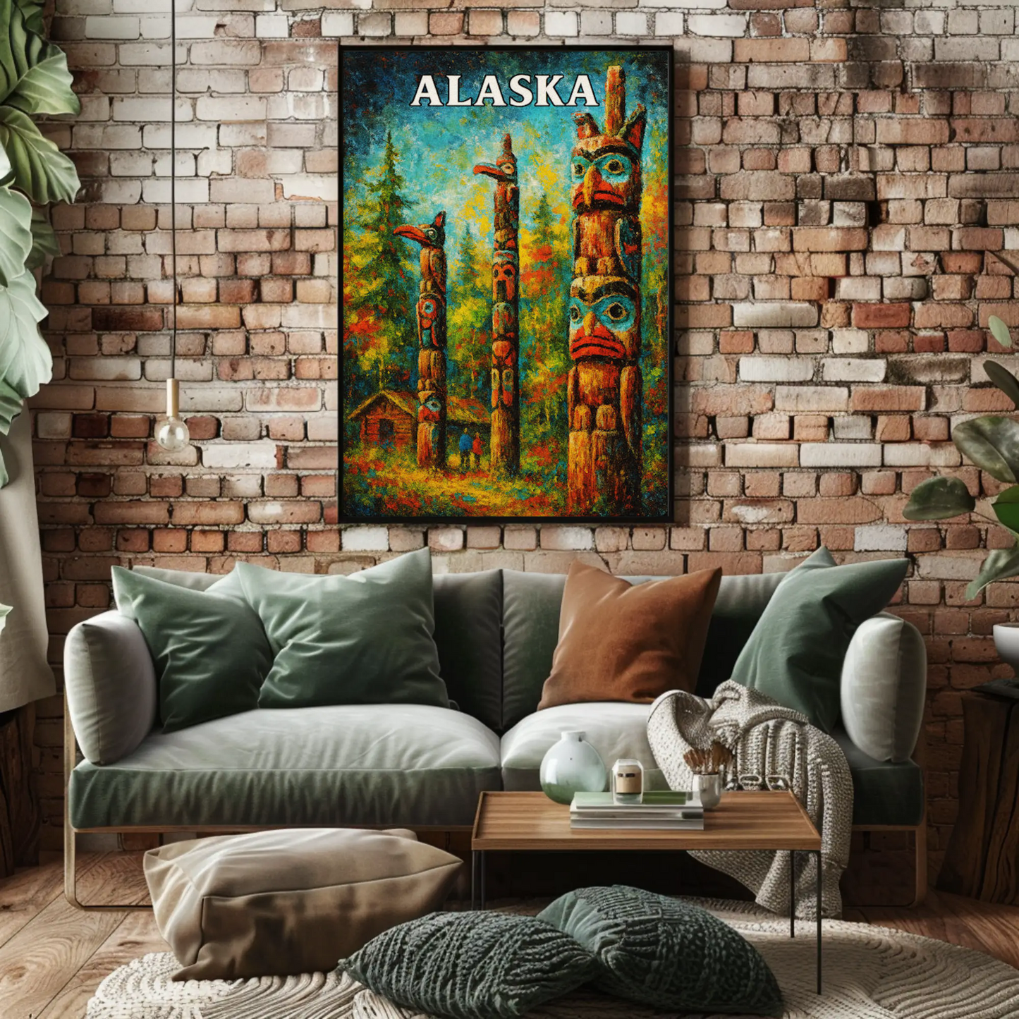 Alaska Totem Poles Native Heritage Forest Travel Poster