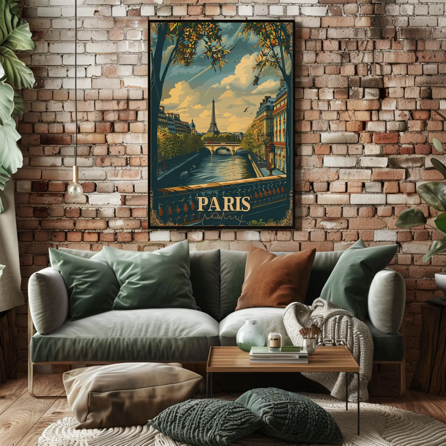 Paris Eiffel Tower River Seine Bridge Travel Poster