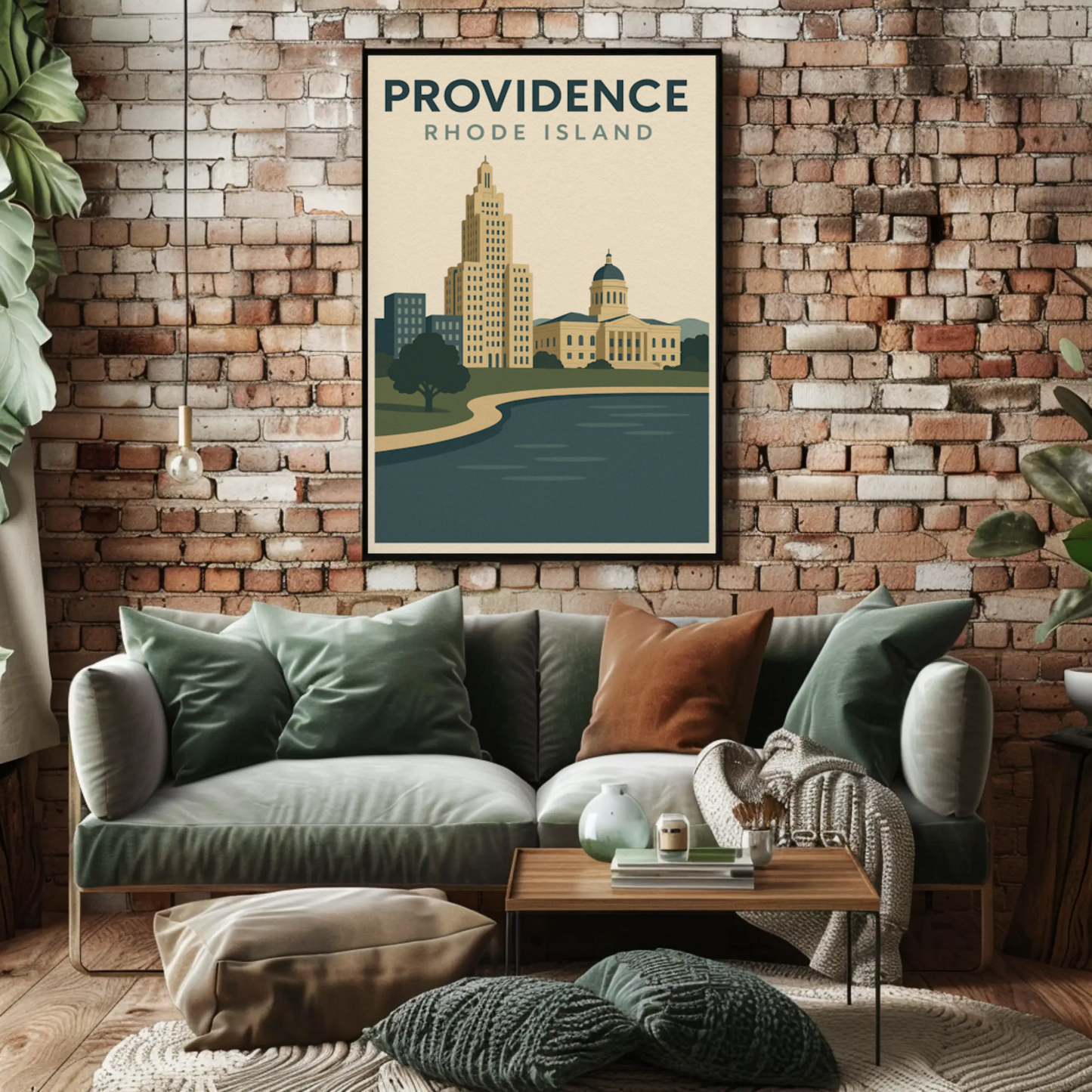 Providence Rhode Island Vintage Skyline Travel Poster