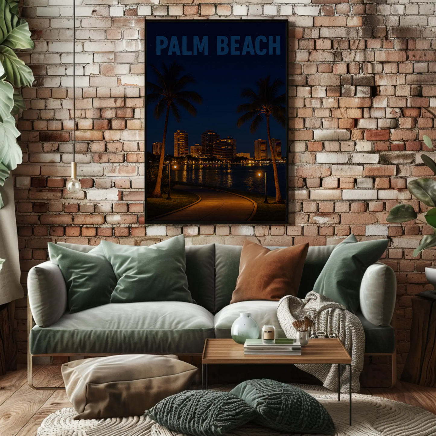 Palm Beach Florida Waterfront At Night Travel Poster