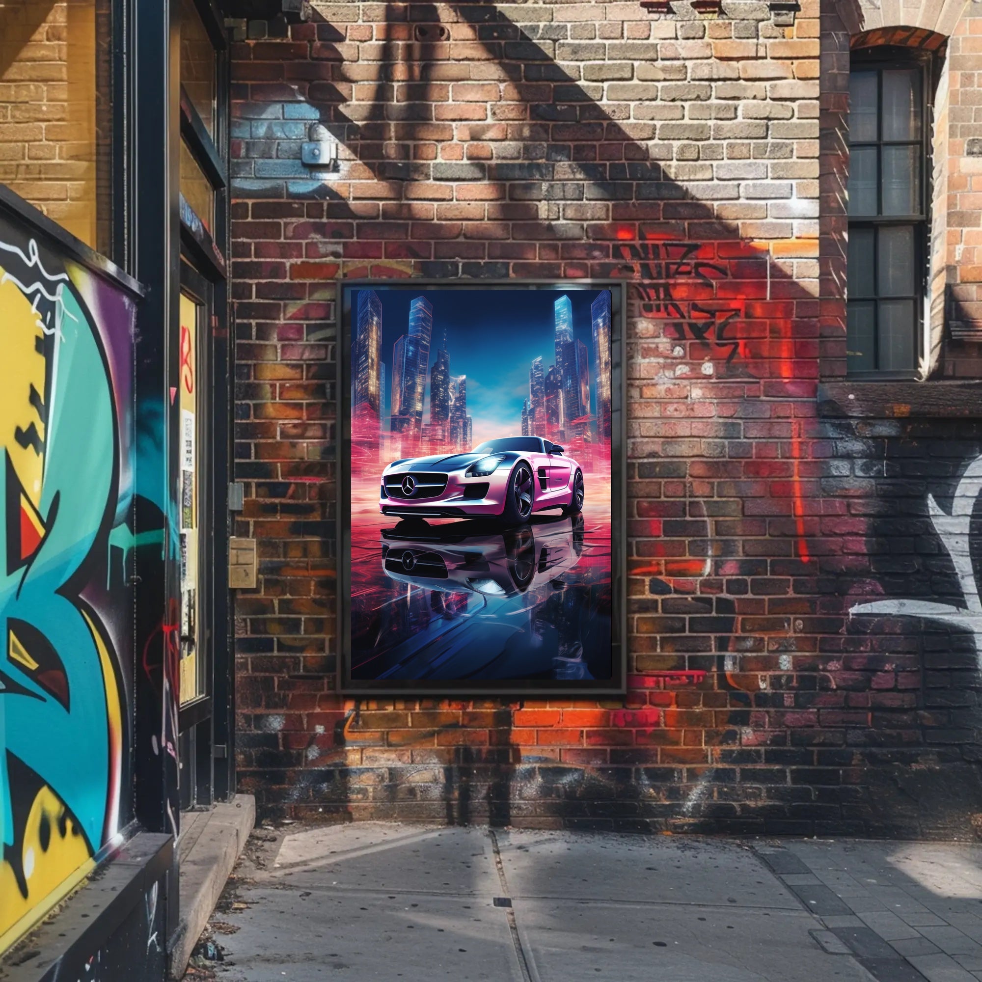 Futuristic Sports Car in Neon City Futuristic Sci-Fi Poster