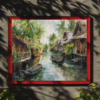 Serene Asian Floating Village Impressionistic Art Poster