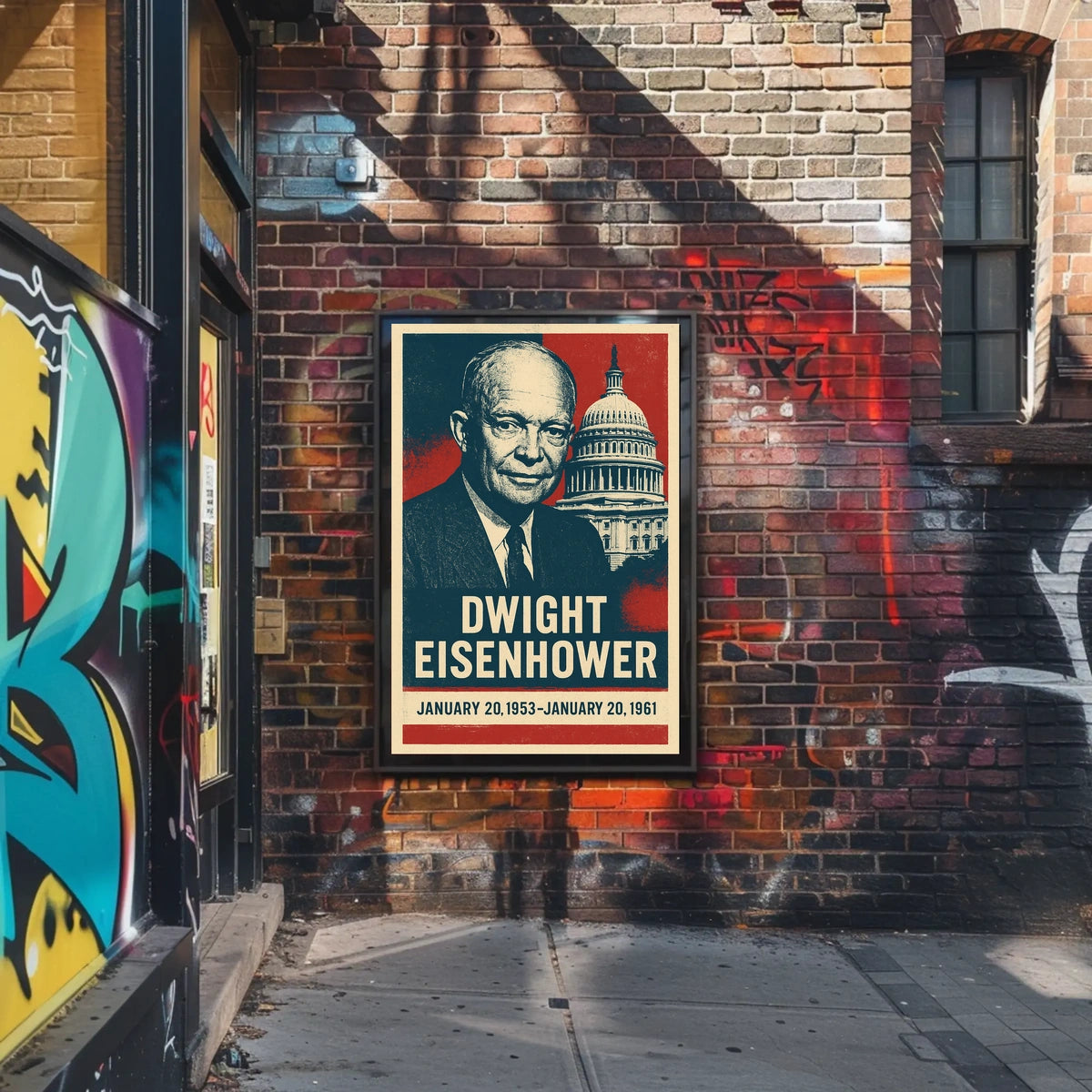 Iconic Eisenhower Patriotism Vintage Silkscreen Leadership Capitol Silhouette Midcentury Americana Tribute Poster