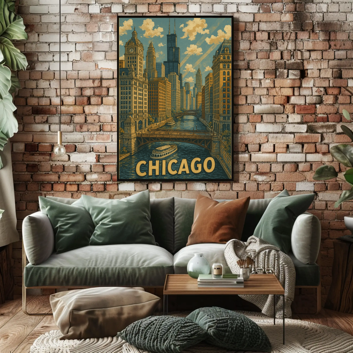 Chicago Willis Tower Bridge River Cityscape Travel Poster