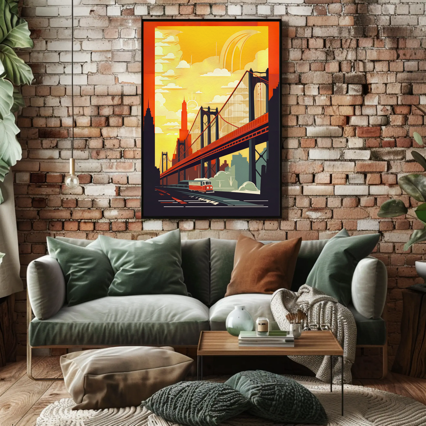 Golden Bridge City Transit Scene Travel Poster