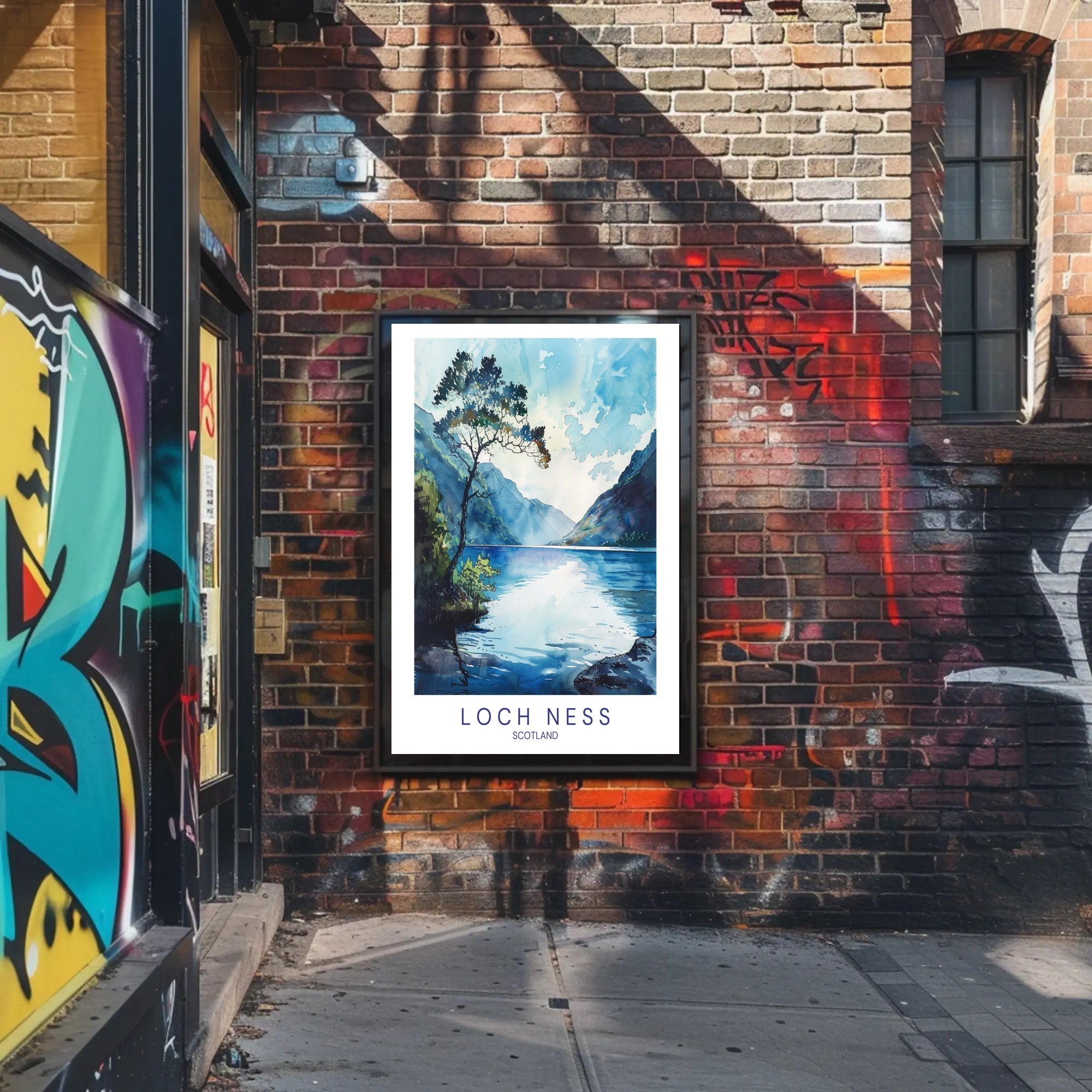 Serene Loch Ness Watercolor Landscape Travel Poster PosterGoat