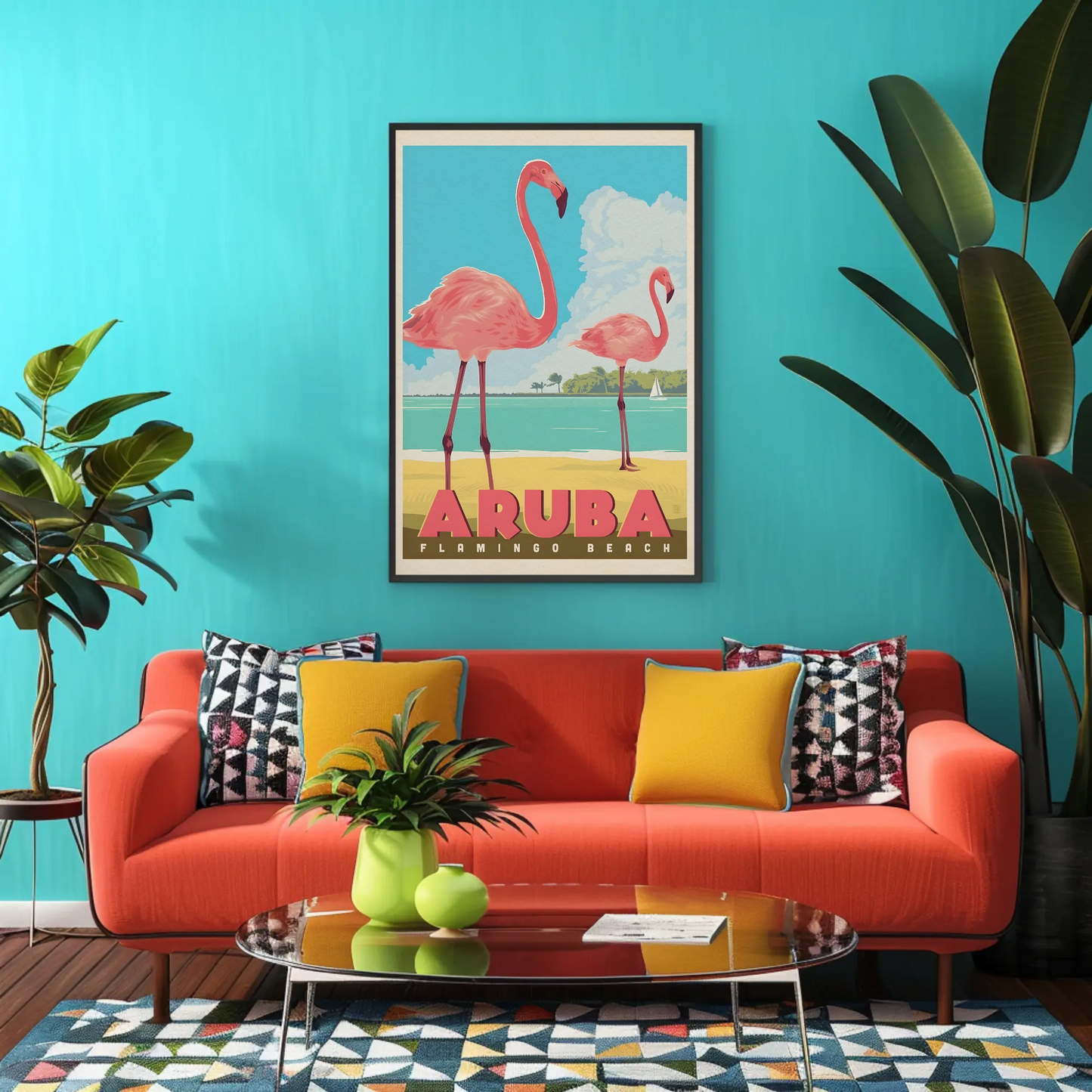 Vintage Poster Aruba Flamingo Beach