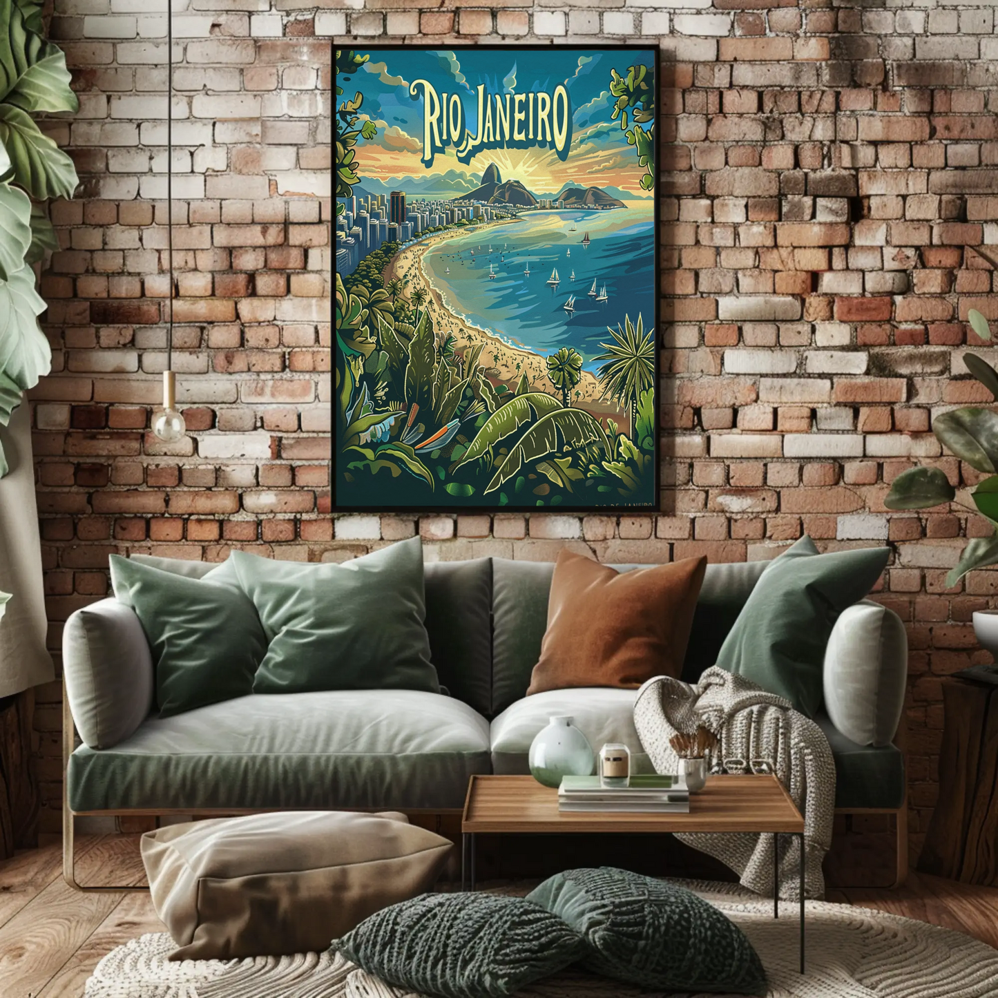 Rio Janeiro Tropical Beachfront Sailboats Sunset Travel Poster Travel Poster
