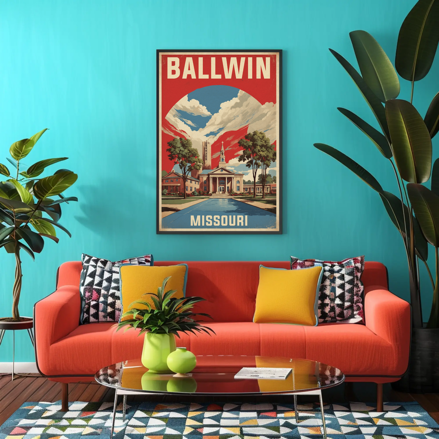 Ballwin Missouri Church Centerpiece Vintage Travel Poster