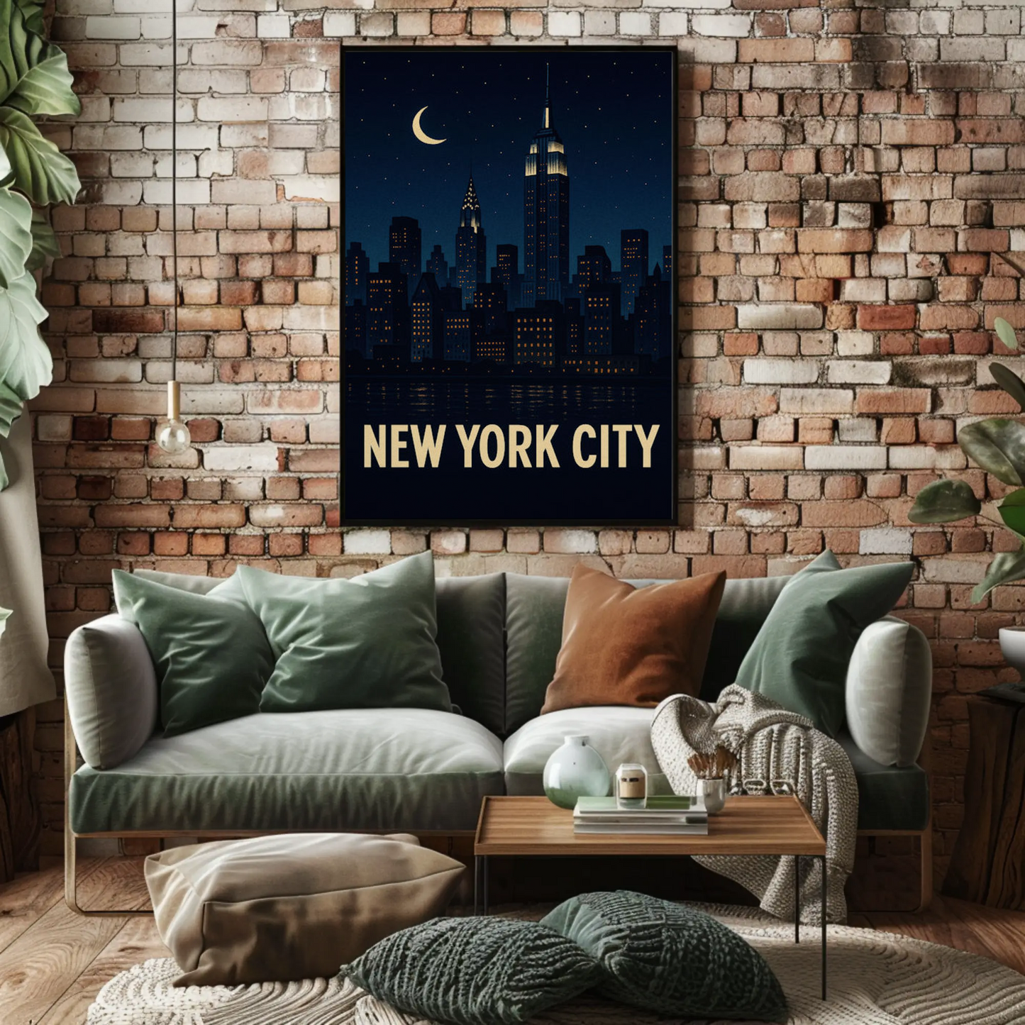 New York City Night Skyline Empire State Lights Travel Poster