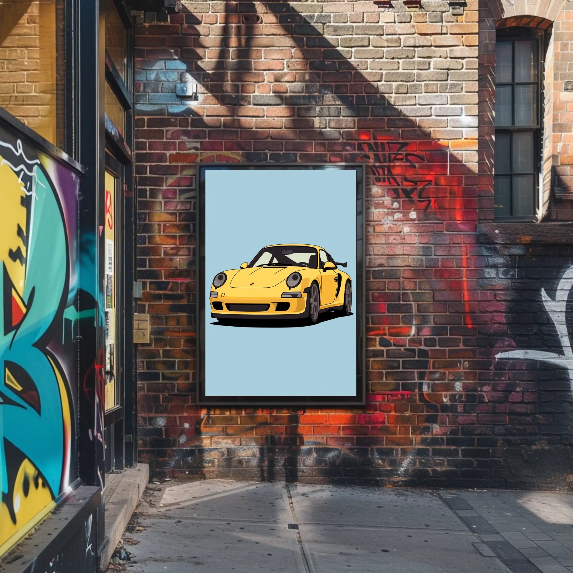 Yellow Sports Car Illustration Poster PosterGoat