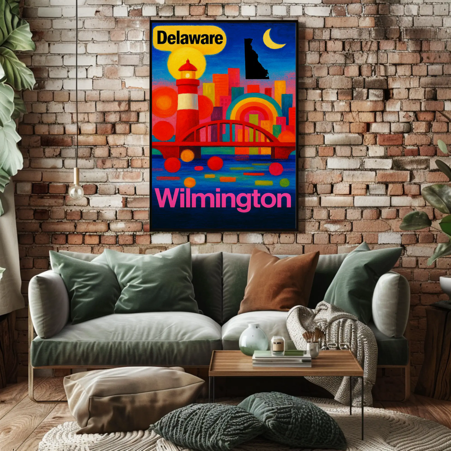 Wilmington Delaware Modern Rainbow Skyline Travel Poster
