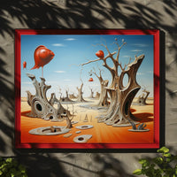 Surreal Desert Dreamscape With Whimsical Fish Objects - Artistic Poster