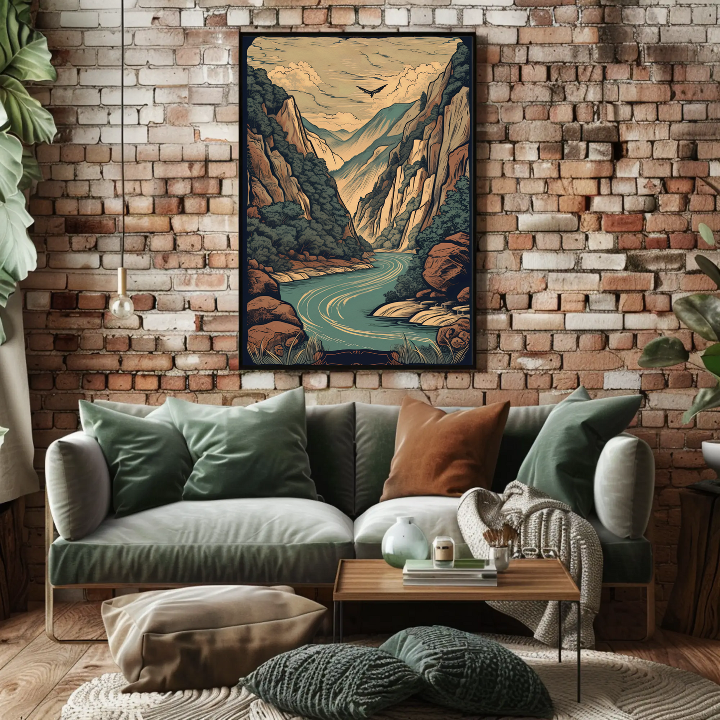 Canyon River And Soaring Bird Travel Poster