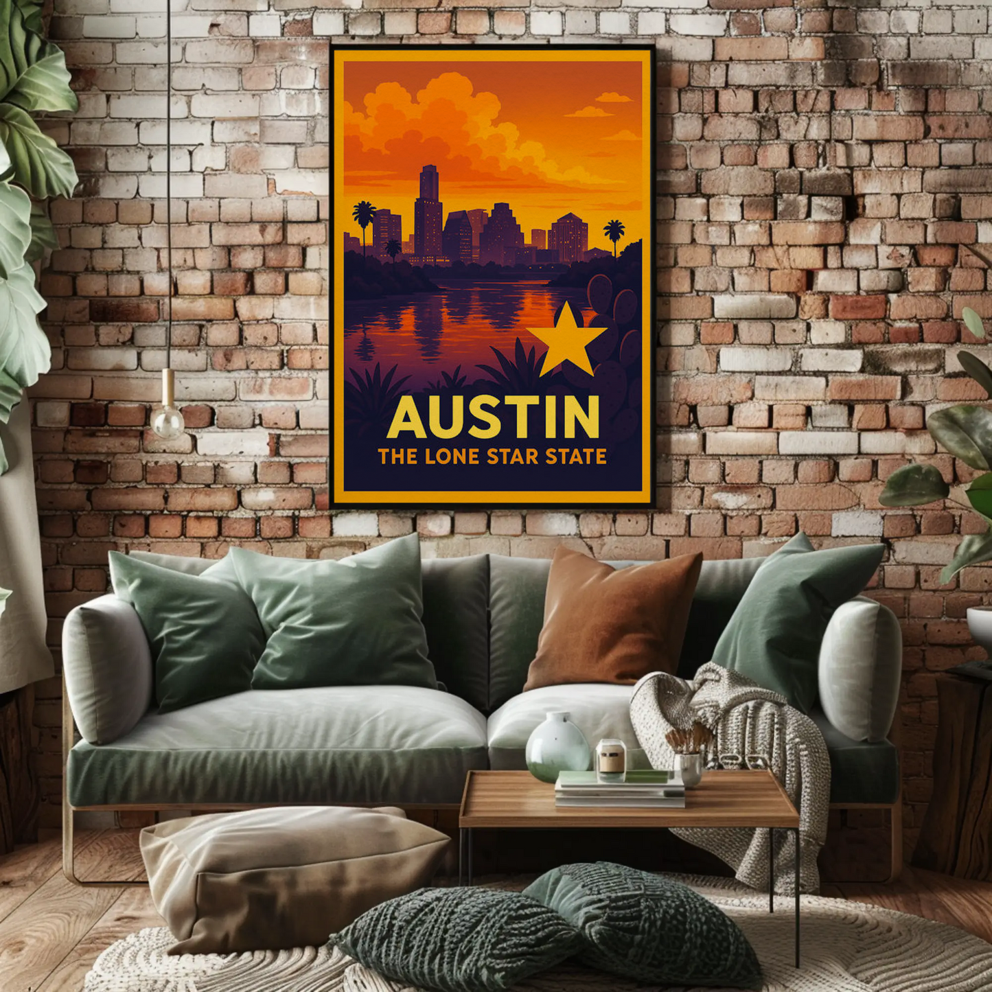 Austin Texas Sunset Skyline Lone Star Travel Poster