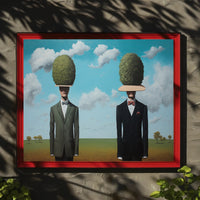 Surreal Suited Figures Artistic Poster Under Blue Sky