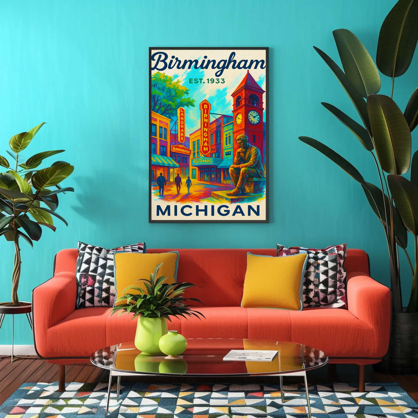 Birmingham Michigan Est. 1933 Wall Art Vintage Travel Poster