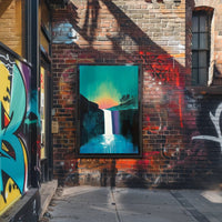 Abstract Waterfall Sunset Poster Modern Wall Art