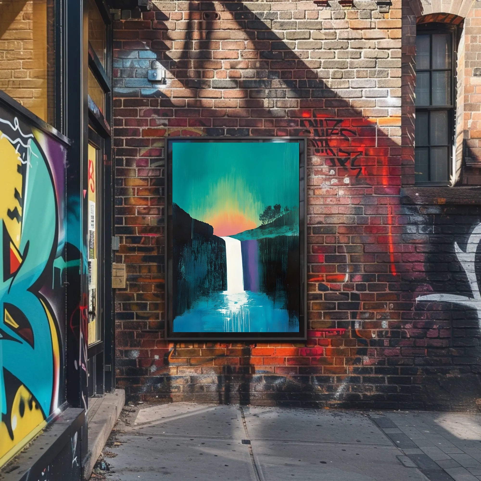 Abstract Waterfall Sunset Poster Modern Wall Art