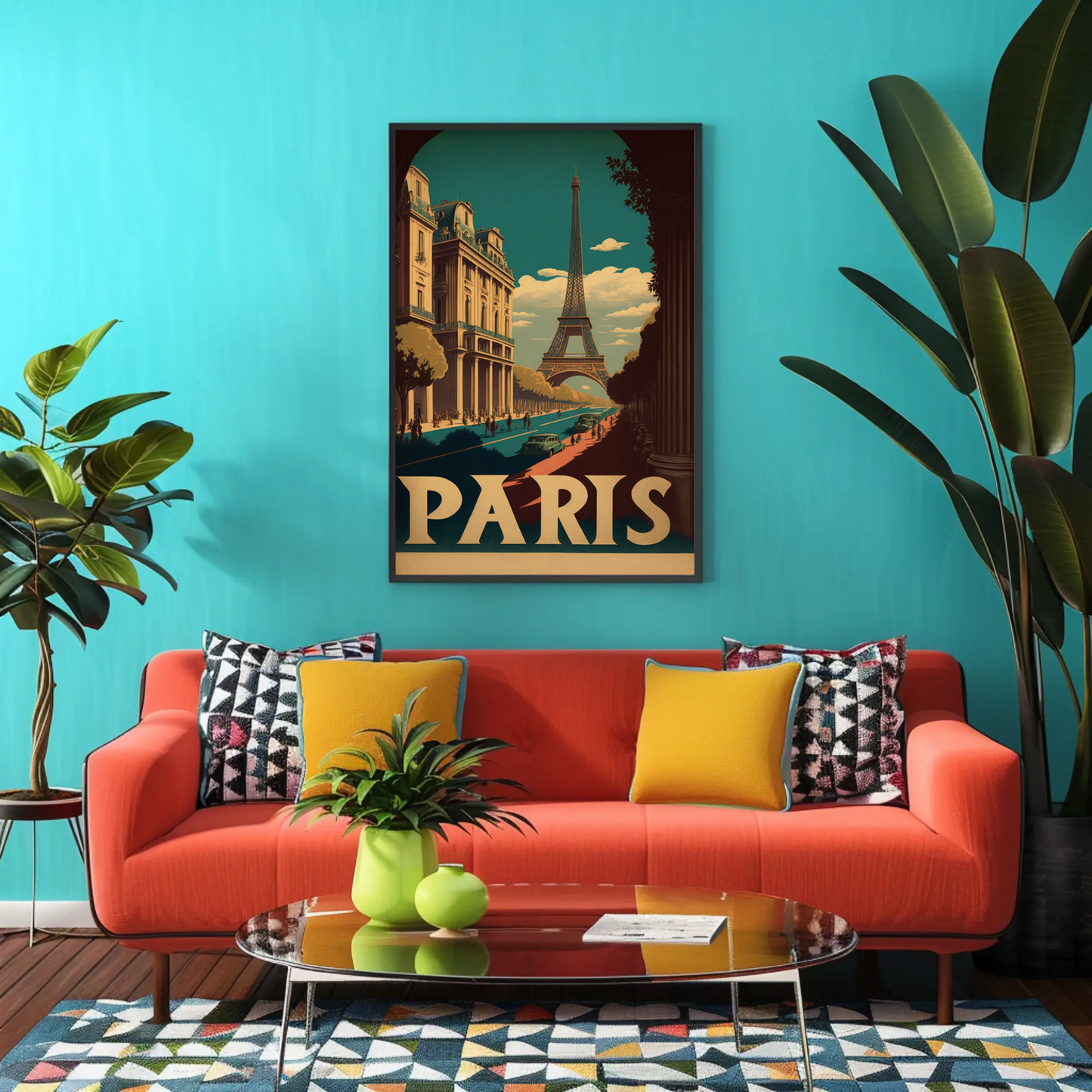 Paris Eiffel Tower Avenue Scene Vintage Travel Poster