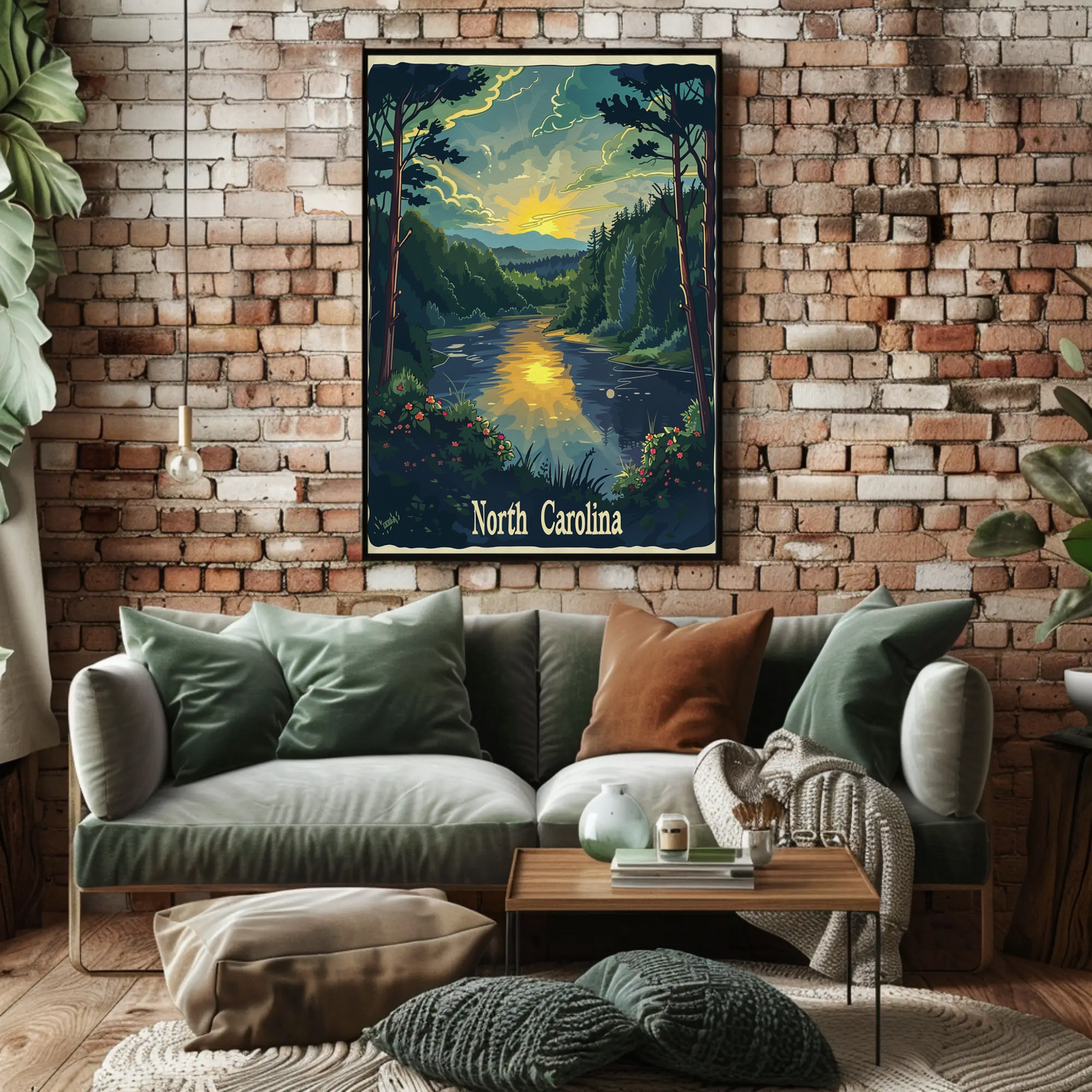 North Carolina River Sunset Travel Poster
