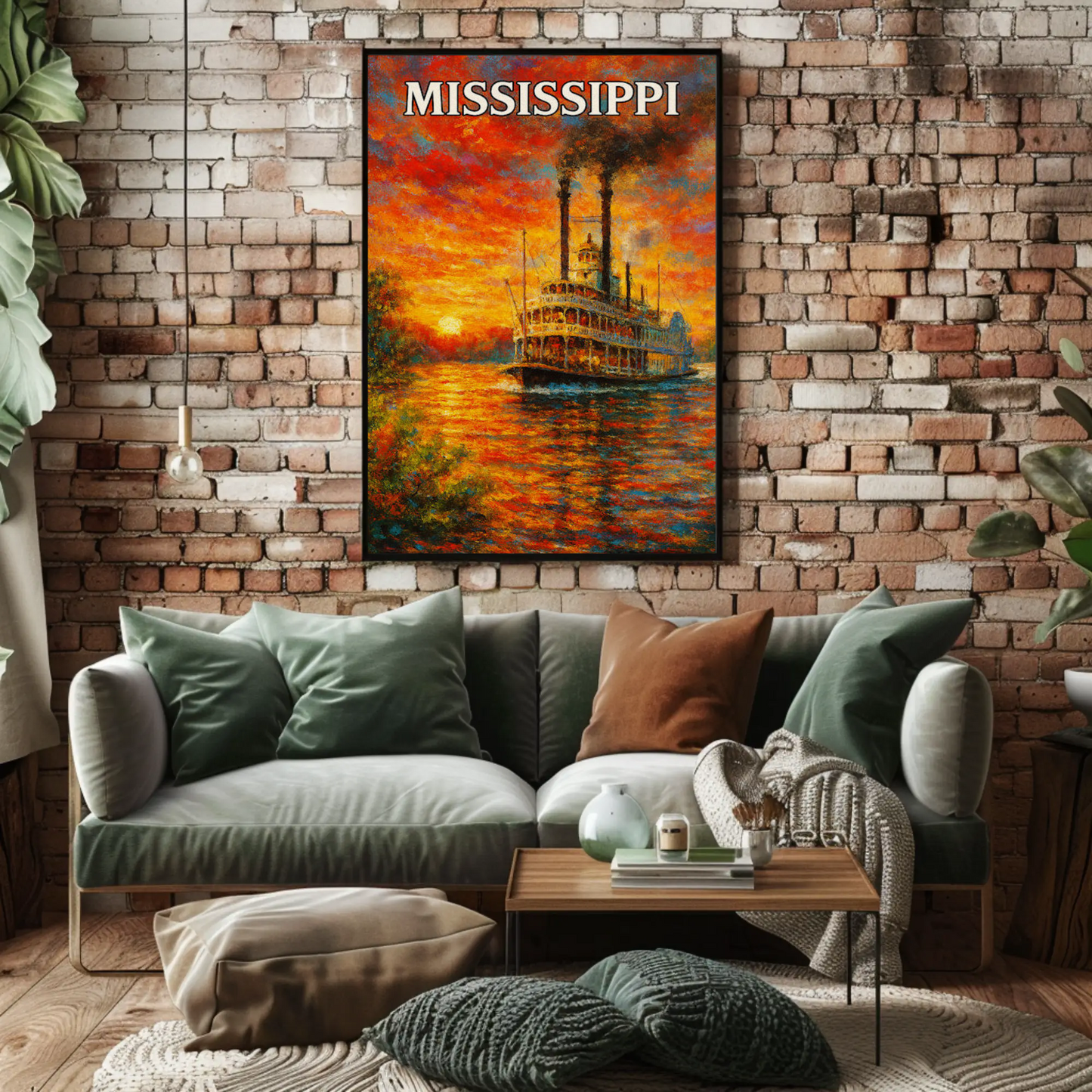 Mississippi Steamboat Sunset Impressionist River Art Poster