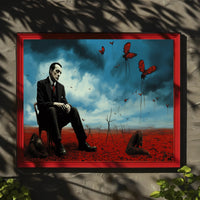 Contemplative Surrealism in Barren Landscape Artistic Poster